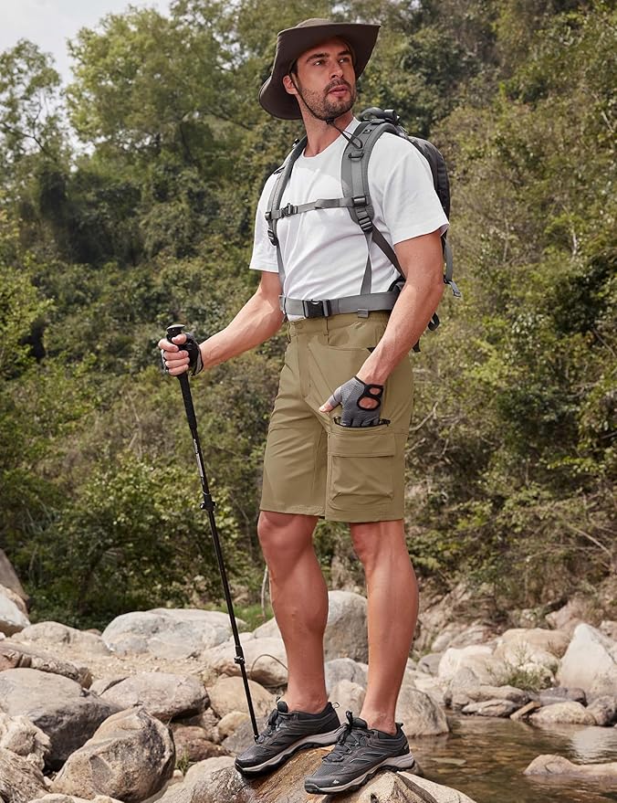 CRYSULLY Men's Hiking Cargo Shorts Outdoor Summer Lightweight Quick Dry Work Casual Shorts with 5 Zipper Pockets