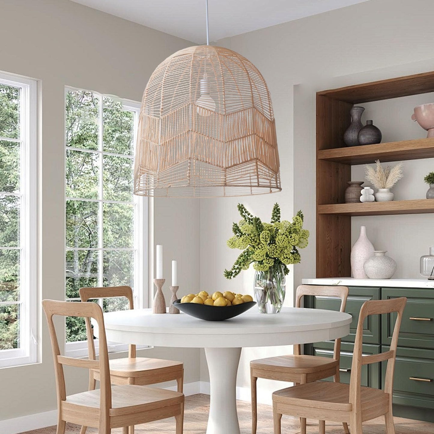 Arturesthome Weaving Natural Rattan Pendant Lighting Rope Lamp Shade Indoor Hanging Ceiling Light Fixture Handmade Lampshade 17.71"*17.71"