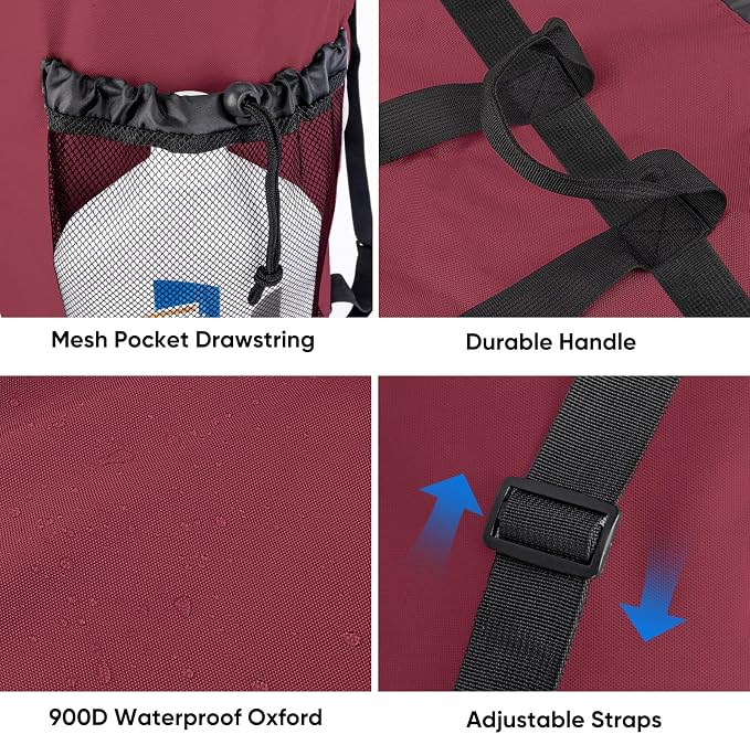 BALEINE 150L Laundry Bag Backpack, 900D Oxford Fabric Large Travel Laundry Bags with Shoulder Straps and 2 Mesh Pockets for College Dorm, Apartment, Laundromat (Red, 150L) ﻿