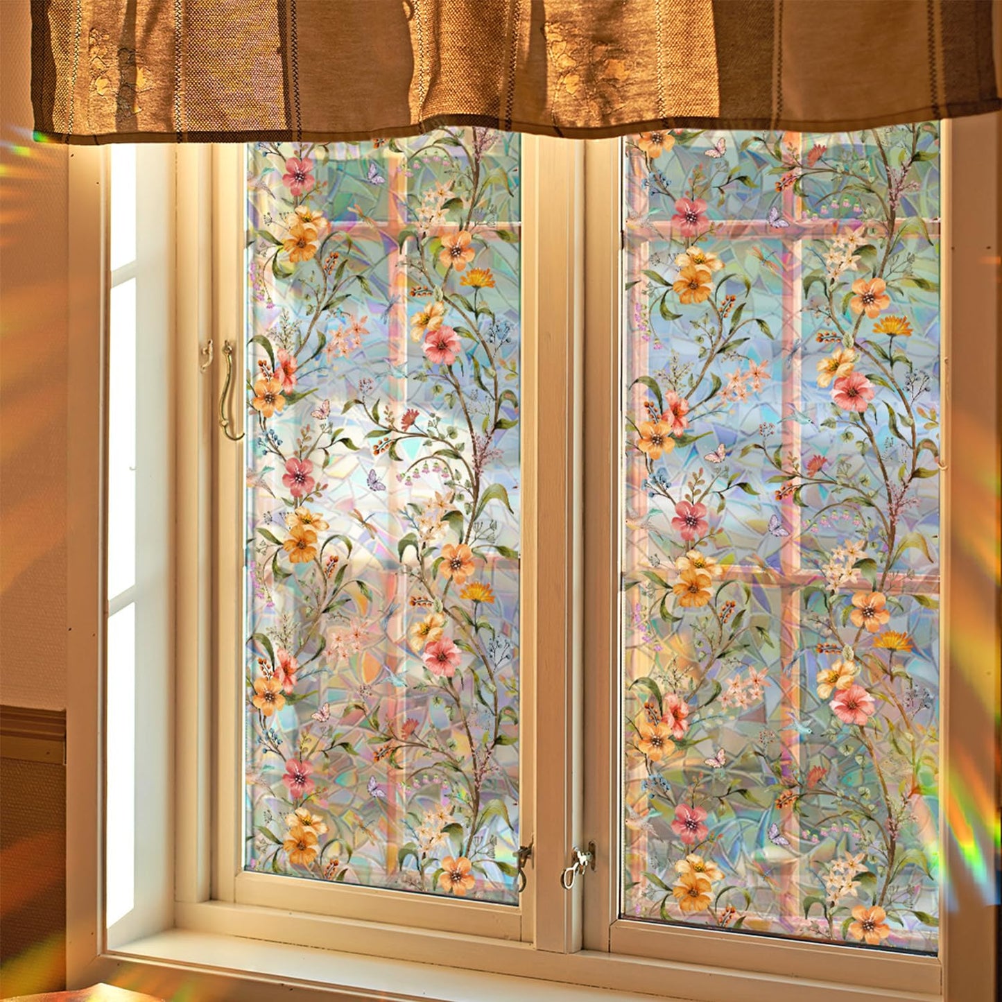 WBQMUNY Stained Glass Window Film,Window Privacy Films,Rainbow Glass Decals Stickers for Home Anti UV17.7" x 43.3"