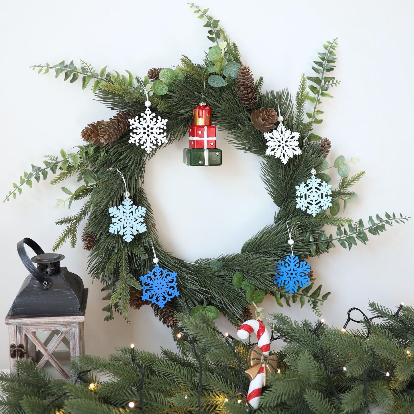 24Pcs Blue Snowflake Ornaments for Christmas Tree Decorations, 3inch Wooden Snowflakes Christmas Ornaments for Winter Wonderland DIY Craft New Year Xmas Supplies