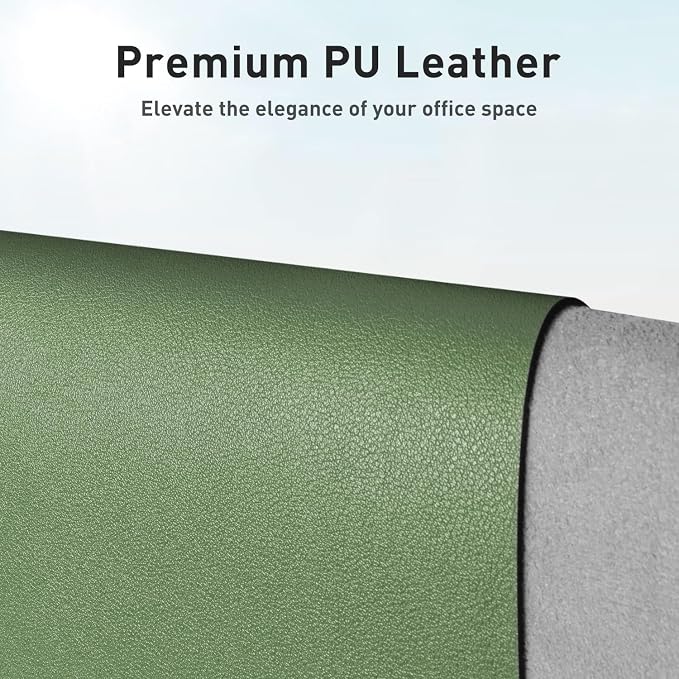 Aothia Faux Leather Desk Mat - Non-Slip PU Leather Desk Blotter, Waterproof Writing Surface, Large Desk Pad for Office & Home (Olive Green, 55" x 17")