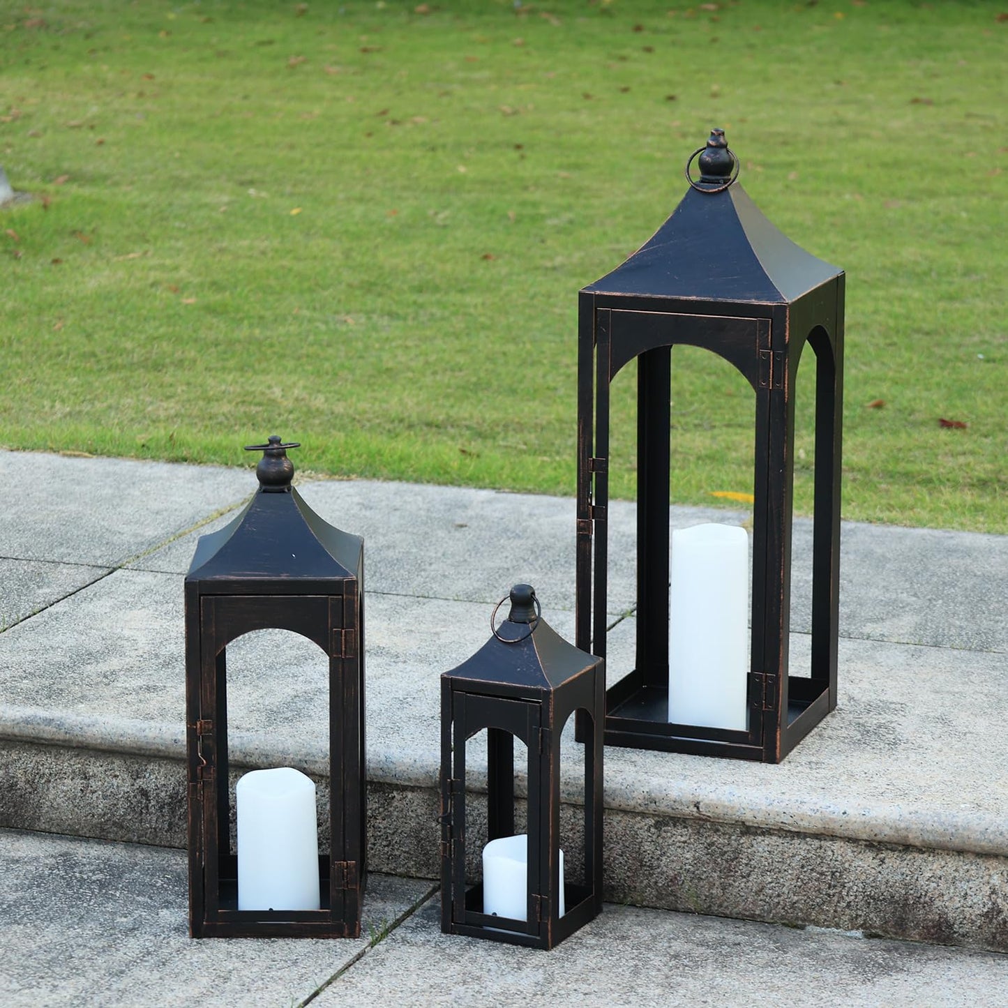 NEEDOMO Lanterns Decorative Indoor&Outdoor,Set of 3 Outdoor Lanterns for Porch, 26" Metal Frame Candle Holders with LED Candles, Fall, Christmas