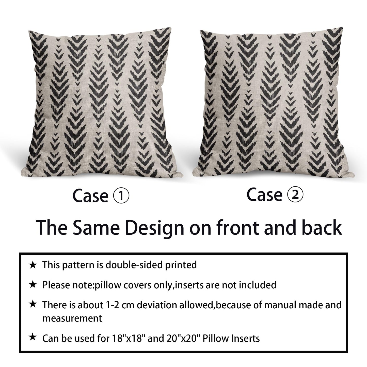 Sweetshow Boho Pillow Covers 18x18 Set of 2 Bohemian Ethnic Black Geometric Herringbone Print Decorative Throw Pillows Outdoor Pillowcase Square Linen Farmhouse Cushion Case Decor for Couch Sofa Bed