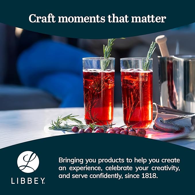 Libbey Polaris Tumbler and Rocks, Axis Glass Cups Set of 16, Elegant Mixed Drinking Glasses with Modern Clean Lines, Dishwasher Safe Glassware Set