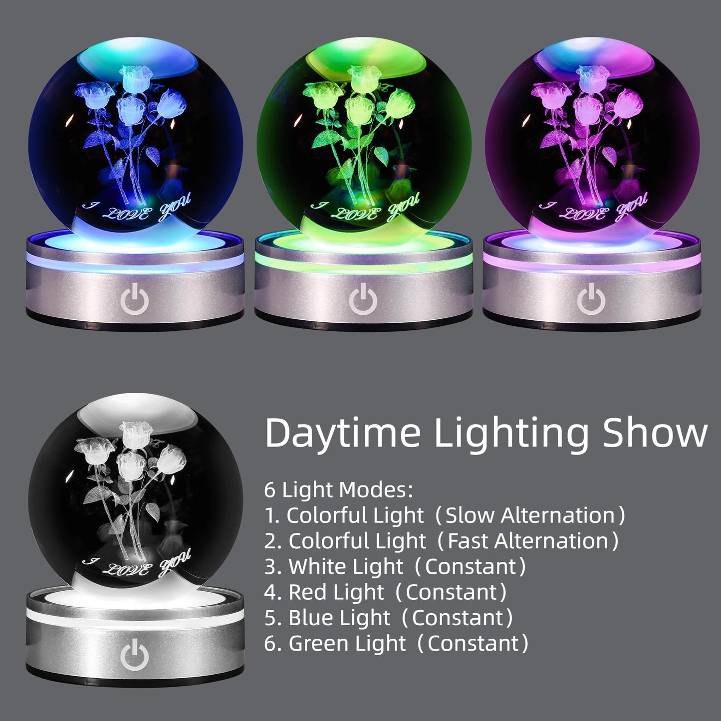 pinyan 3D Rose Crystal Ball with LED Colourful Light Base,Unique Gifts Her for Valentine's Birthday Wedding,Romantic Anniversary Present with Girlfriend Wife Mom Women I Love You Night Light