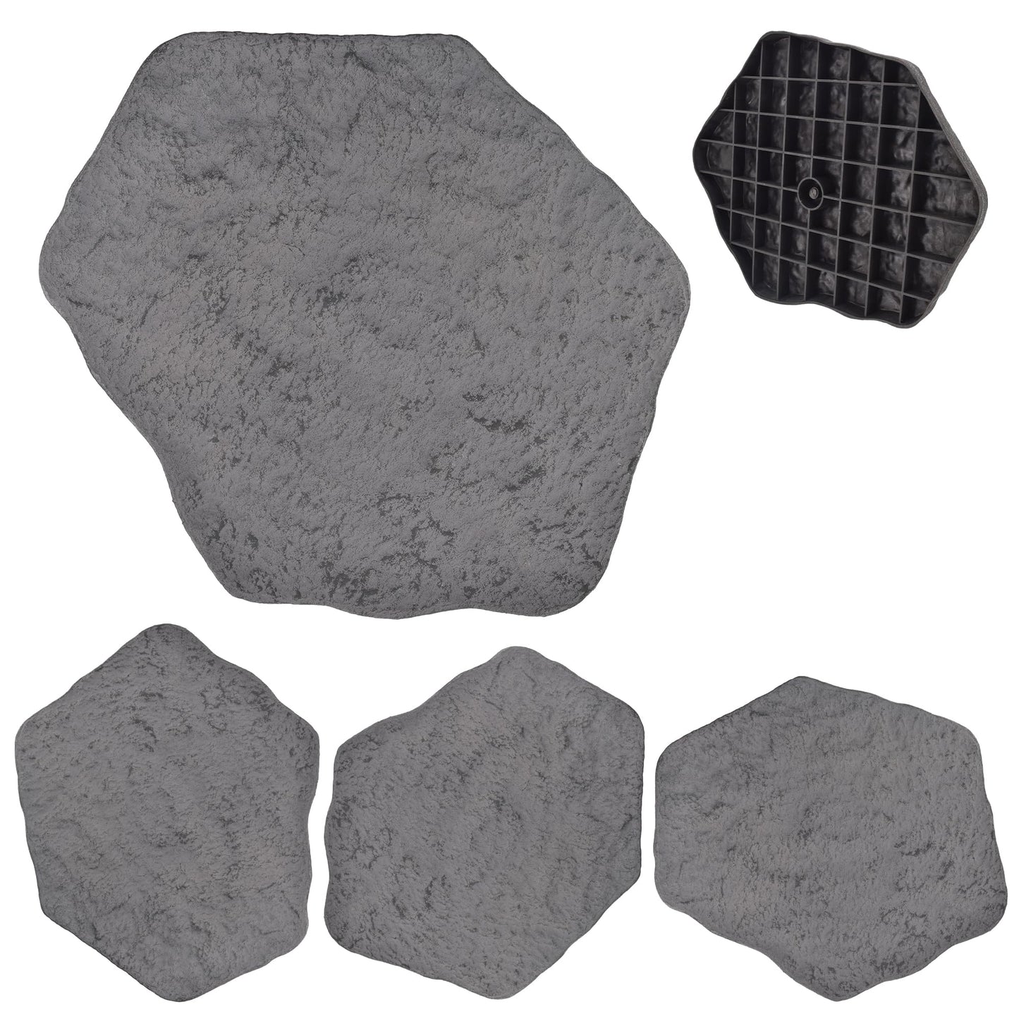 Arcadia Garden Products Set of 4, 16x17” Dark Gray Stepping Stone Fiberclay Pavers, Outdoor Garden Natural Repeatable Pattern Pathway, Faux Stone Decorative Landscaping Walkway