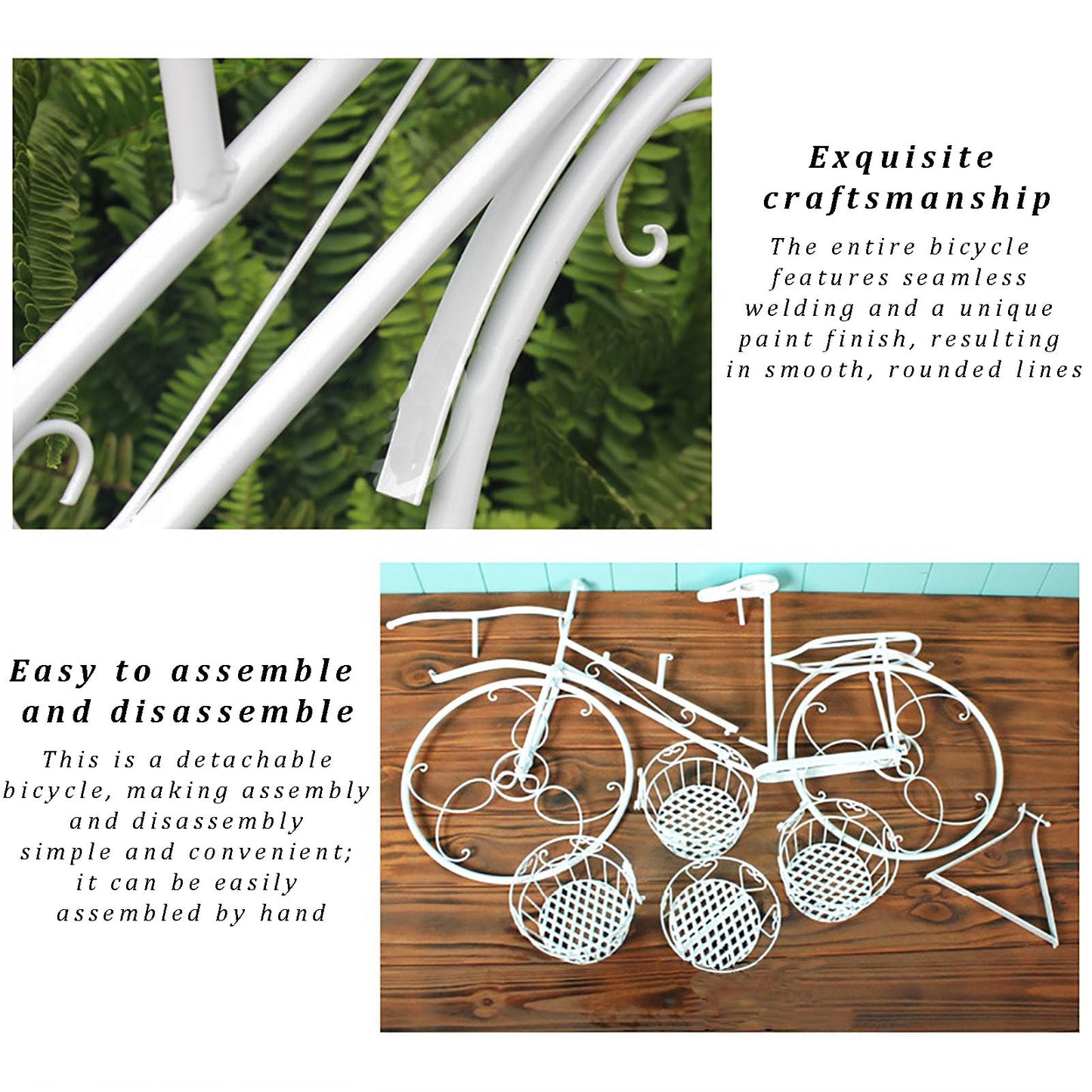 yerealye Metal Bicycle Plant Stand, Outdoor/indoor Decorative Flower Rack Bike Shape Planter Flower Holder with 4 Baskets for Patio, Garden, Balcony, Yard, Home Decor Ornament(108x70cm(42x27), Gold)