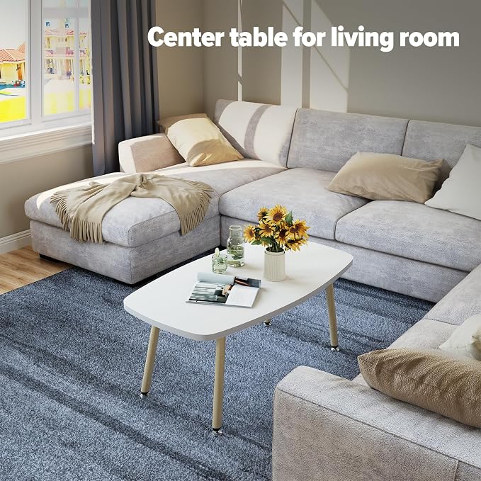 WOHOMO Folding Coffee Table 39.3'' White Coffee Tables for Living Room Portable Simple Modern Rectangular Center Table for Small Spaces, No Assembly, White