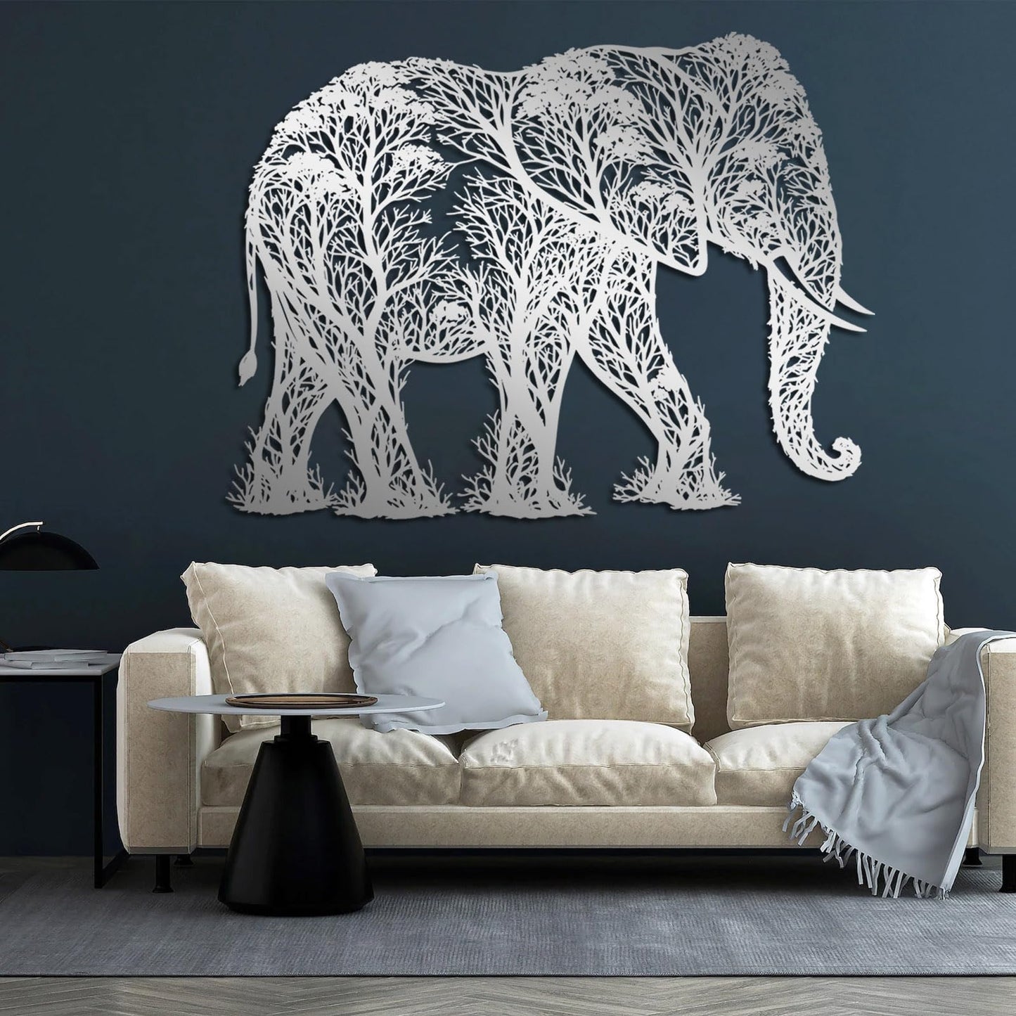 AJMTQRL Elephant Forest Silhouette Metal Wall Art, Elephant Tree Silhouette Metal Wall Art, Elephants Wall Decor, Wildlife Hanging Decor, Home Decoration (Gold 1, 19"x14"/47x35cm)
