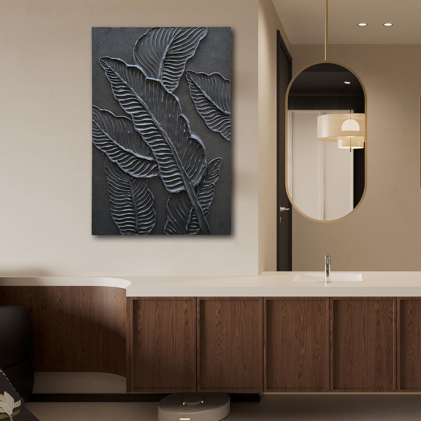 NANKAI Art Hand-Painted Black Thick Textured Art Oil Painting 36x24 inch Contemporary Abstract Art Painter's Living Room Corridor Wall Decoration