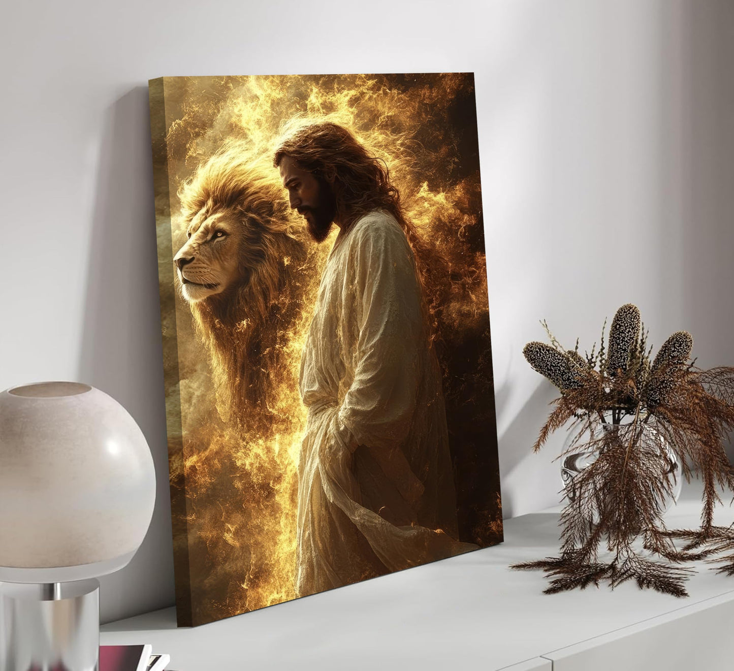 Jesus And Lion Canvas Wall Art Jesus Christian Painting Picture Wall Decor Christ Faith God Judas Inspiring Poster Print Artwork for Church Living Room Study Prayer Room Home Decoration