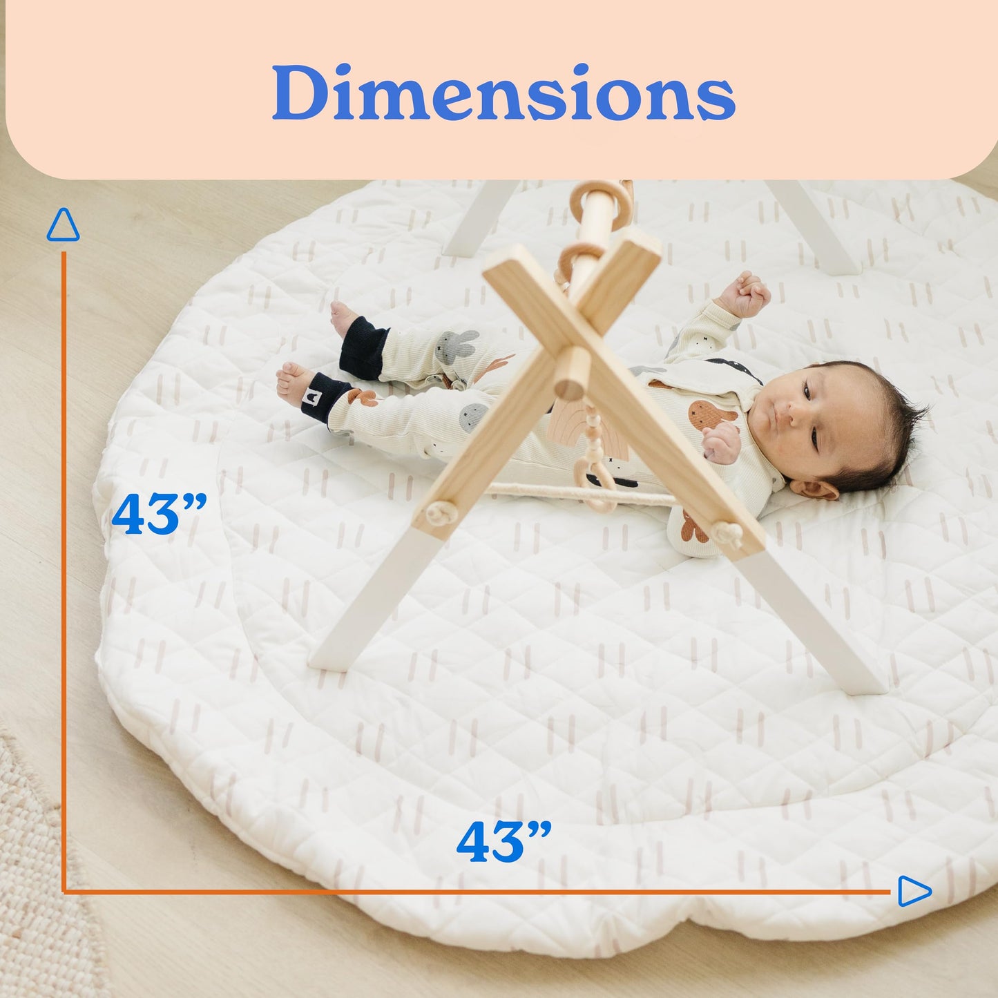 Round Baby Play Mat for Floor, 43" Reversible Tummy Time & Crawling Mat, Soft Cushioned Cotton Baby Playmat, Foldable & Machine Washable Activity Mat for Newborn to Toddler, Neutral Nursery & Playroom