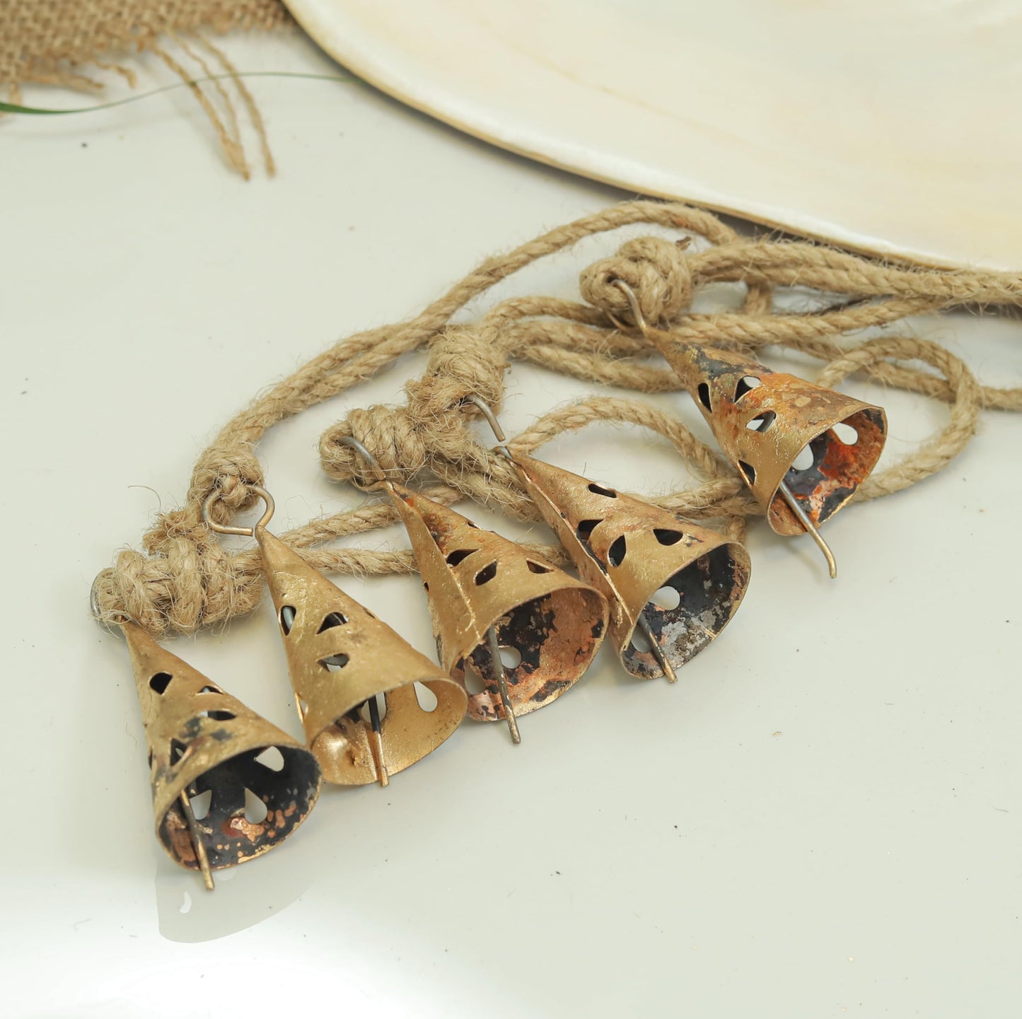 HIGHBIX Rusty Harmony Cow Bells 10 Pieces Vintage Handmade Rustic Lucky Christmas Hanging 2inch Bells (Cone Shape)