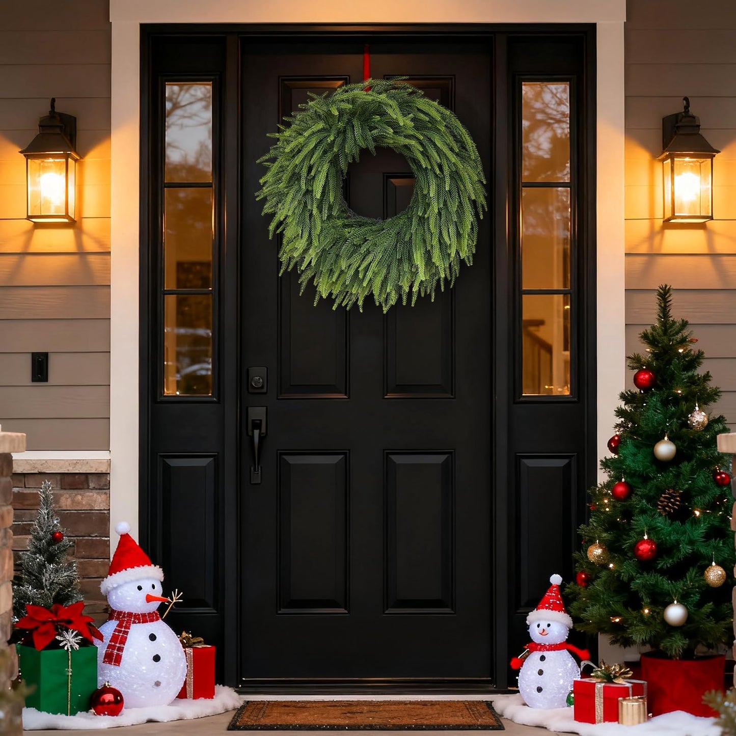 26" Large Christmas Norfolk Pine Wreath - Artificial Christmas Wreaths Faux Pine Needles Fake Green Wreath for Front Door, Wall, Windows, Home,Outdoor,Xmas Decor