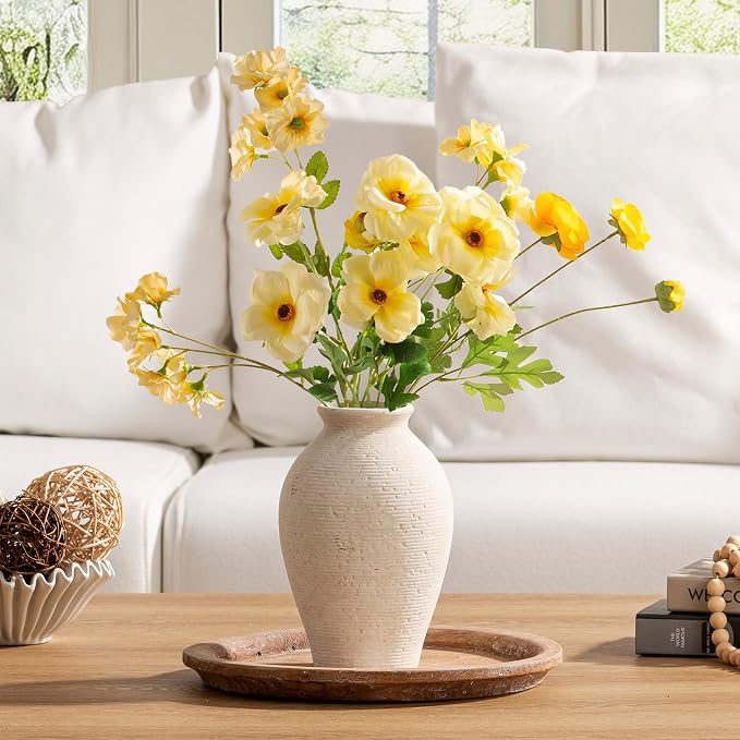 Vanselia Ceramic Flower Vase Home Decor - Large Farmhouse Table Vases Rustic Vintage Living Room Kitchen Bedroom Decorations for House Book Shelf Office Coffee Desk Dining Fireplace (9" Rustic)