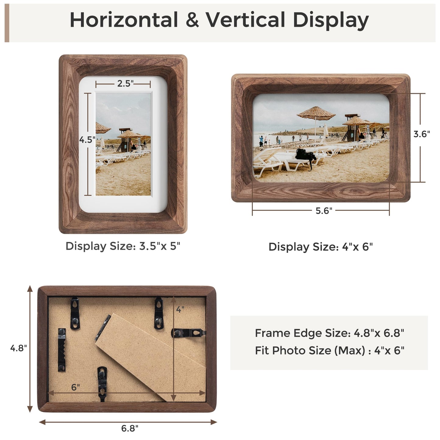 Heimlove 4x6 Picture Frames Natural Walnut,Original Wood Hand Make Crafted Photo Frame with Mat to 3 x 5 Graduation Picture Display,Family Picture,Wedding Picture Tabletop & Wall Decoration