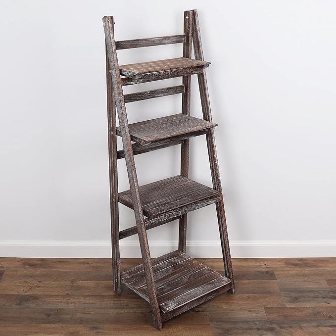 Ladder Shelf - Distressed Bookshelf - Leaning Bookshelf for Rustic Home Decor (Umber)