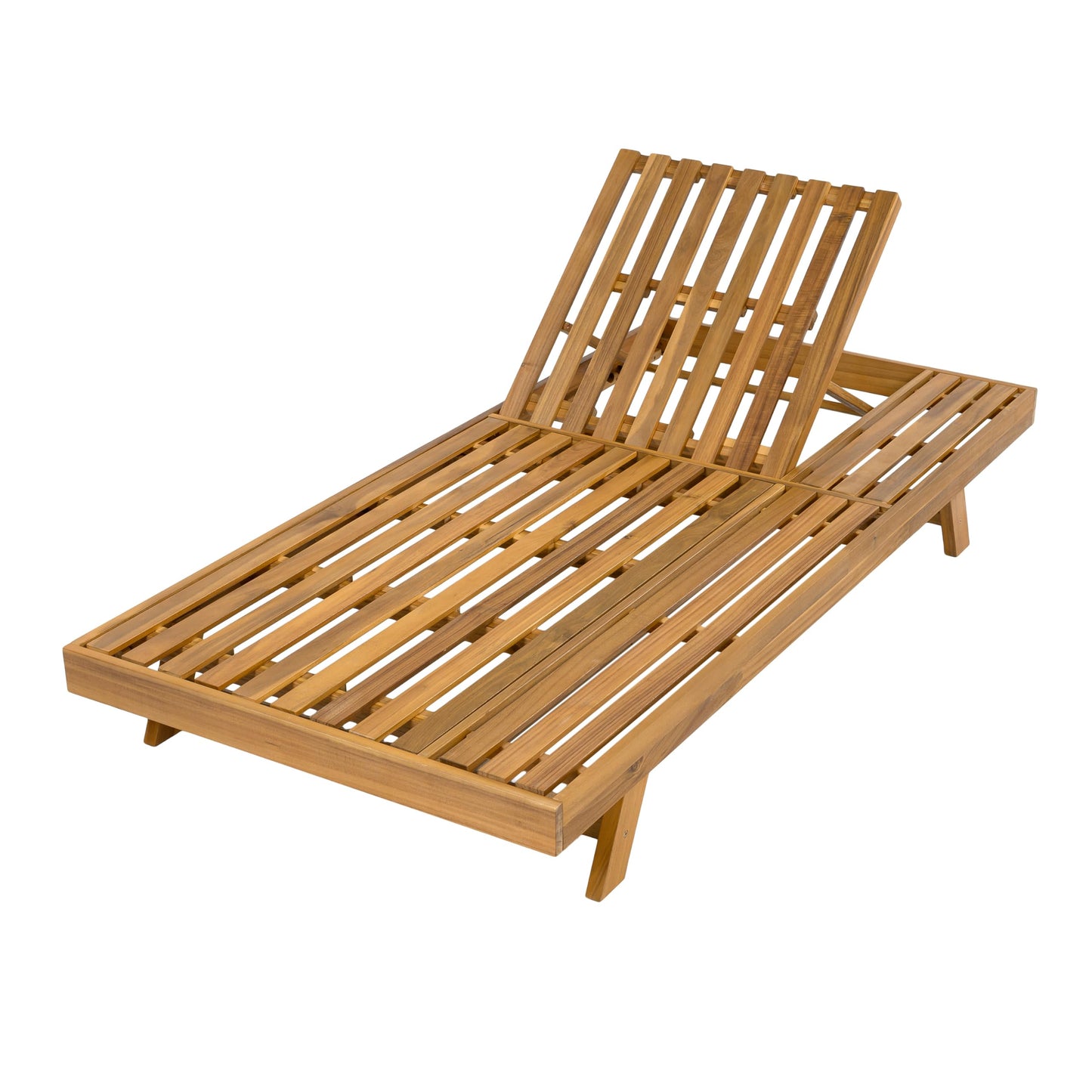 Christopher Knight Home Hamill Acacia Wood Chaise Lounge Chair Outdoor Set of 2, Adjustable Backrest Sun Lounger Recliner, Patio Outdoor Chaise Lounge with 4" Thick Water-Resistant Cushion,Teak+Cream
