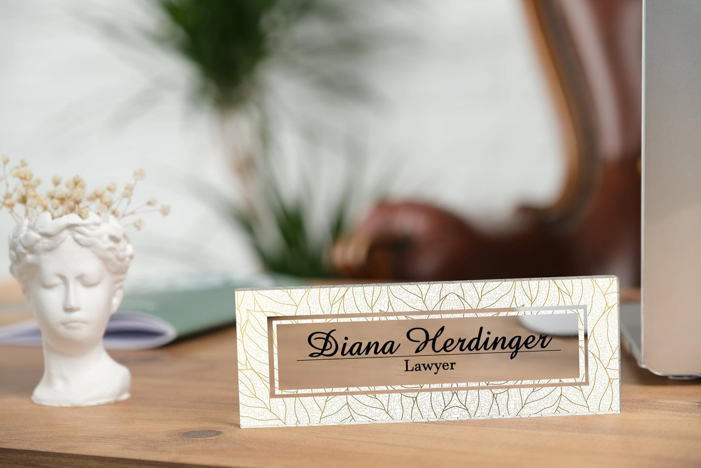 Personalized Desk Nameplate, Custom Acrylic Office Sign for Him Boss, Professional Name Plate for Coworkers, Custom Gift Idea for Office, New Job Gift, Coworker Gift, Phd Gift (Marble Design-3)