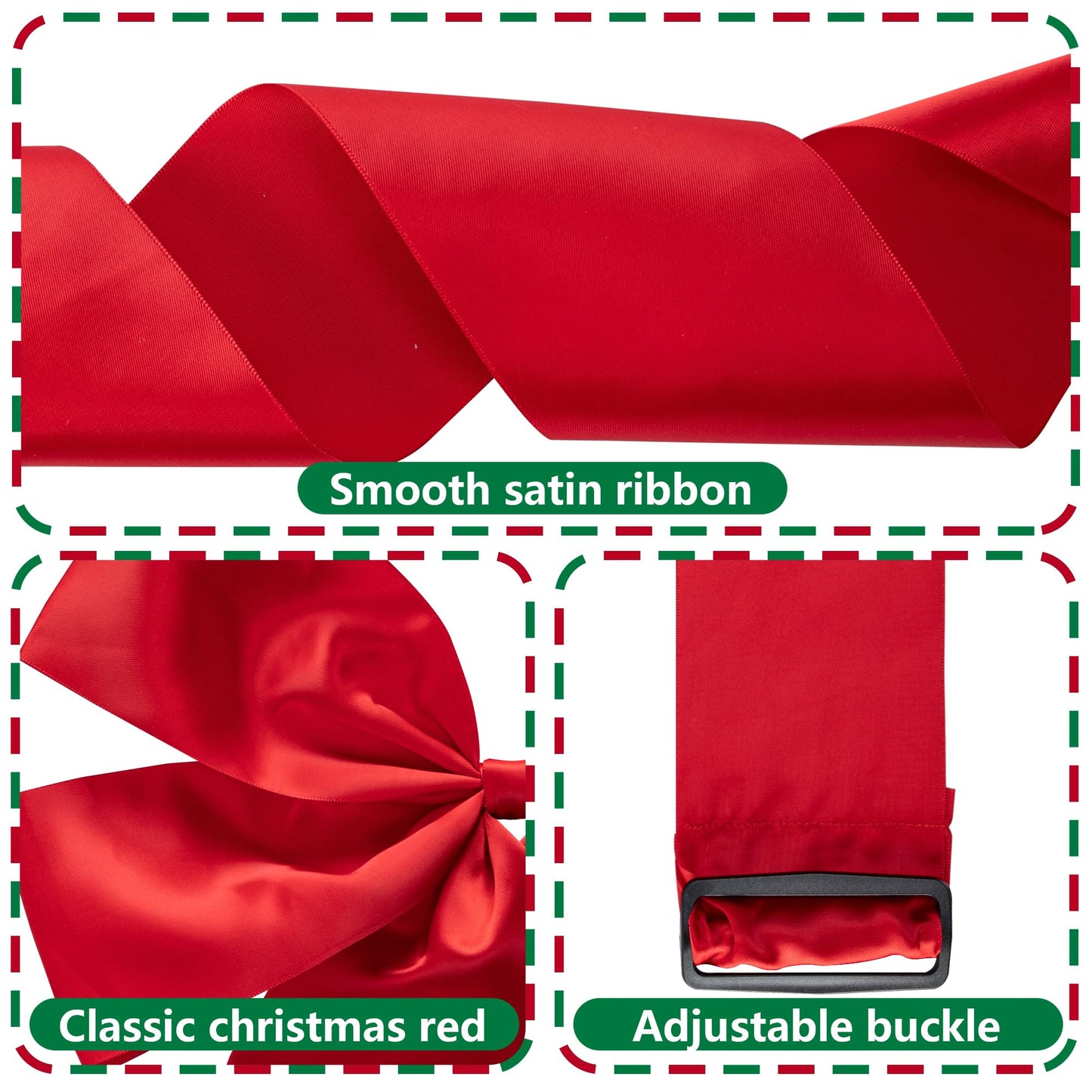 Iceyyyy 2 Pcs 14.2Ft Extra Large Christmas Front Door Warpping Bow, Adjustable Red Christmas Doors Ribbon Bow with Buckle, Giant Christmas Door Wreath Bows for Cabinet Door Home Festival Decor