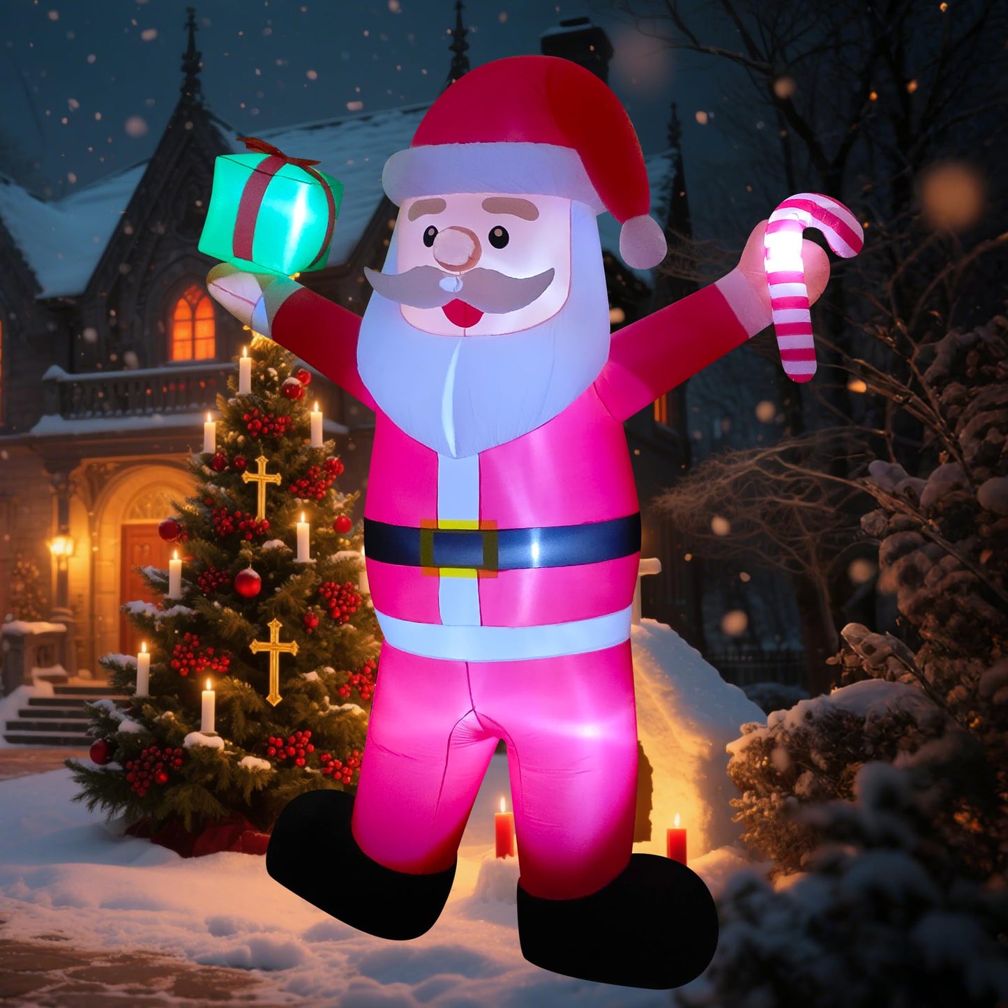Chiteki 12ft Giant Christmas Inflatable Santa Claus Outdoor Decoration Blow up Santa Yard Decor, Built-in LED Lights for Yard Lawn Garden Holiday Party