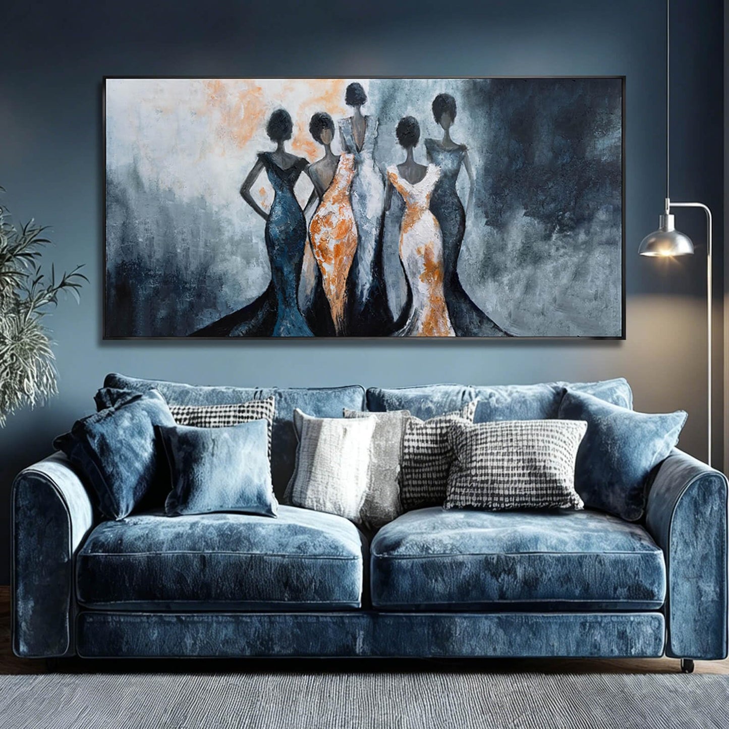 Black Girl Wall Art,Women Canvas Posters Wall Decor,Black And Blue Photo Pictures Prints,Framed Arts for Home Living Room Bedroom 24"x48"