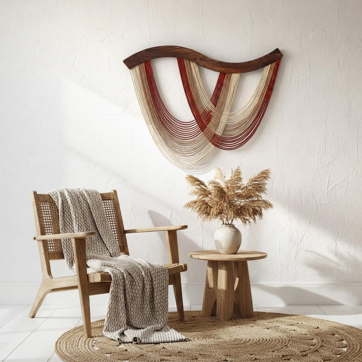 Mindsoft Warm Neutral Macrame Wall Hanging Dip Dyed Yarn Wall Art, Modern Boho Decor Handmade Cotton Rope Tapestry for Bedroom, Living Room, Nursery, 31.5 x 23.6 Inch
