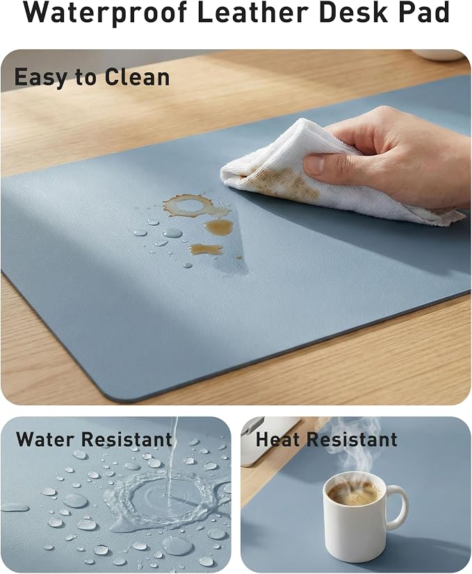 Aothia Faux Leather Desk Mat - Large Mouse Pad, Non-Slip PU Leather Blotter, Waterproof Writing Surface for Office and Home (Denim Blue, 40" x 24")
