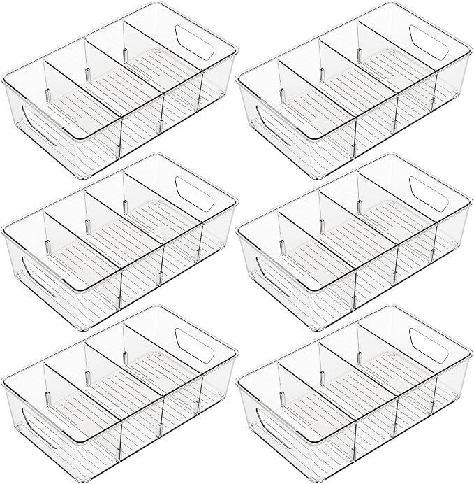 Stackable 6 Pack Snack Organizer for Pantry Shelf,Clear Pantry Organizers and Storage Bins for Fridge,Office,Cupboard,Plastic Pantry Snack Organizer For Breast Milk,Tea Bag,Food Storage Containers