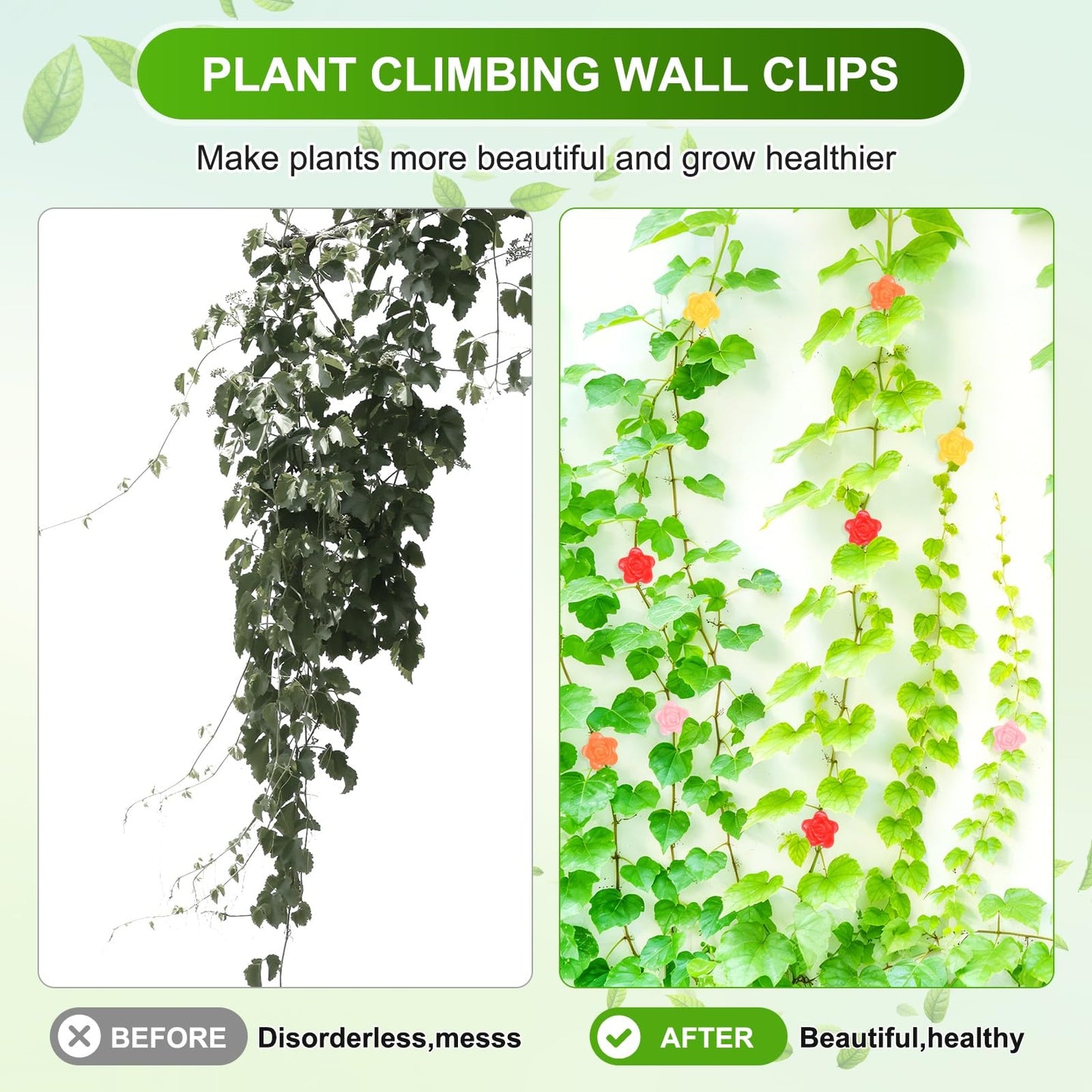 M METERXITY 100 Pack Plant Wall Clips, Self-Adhesive Plant Climbing Wall Clips Fixer with Acrylic Adhesive Sticker for Vine Support/Indoor/Outdoor Decor [Rose-Yellow]