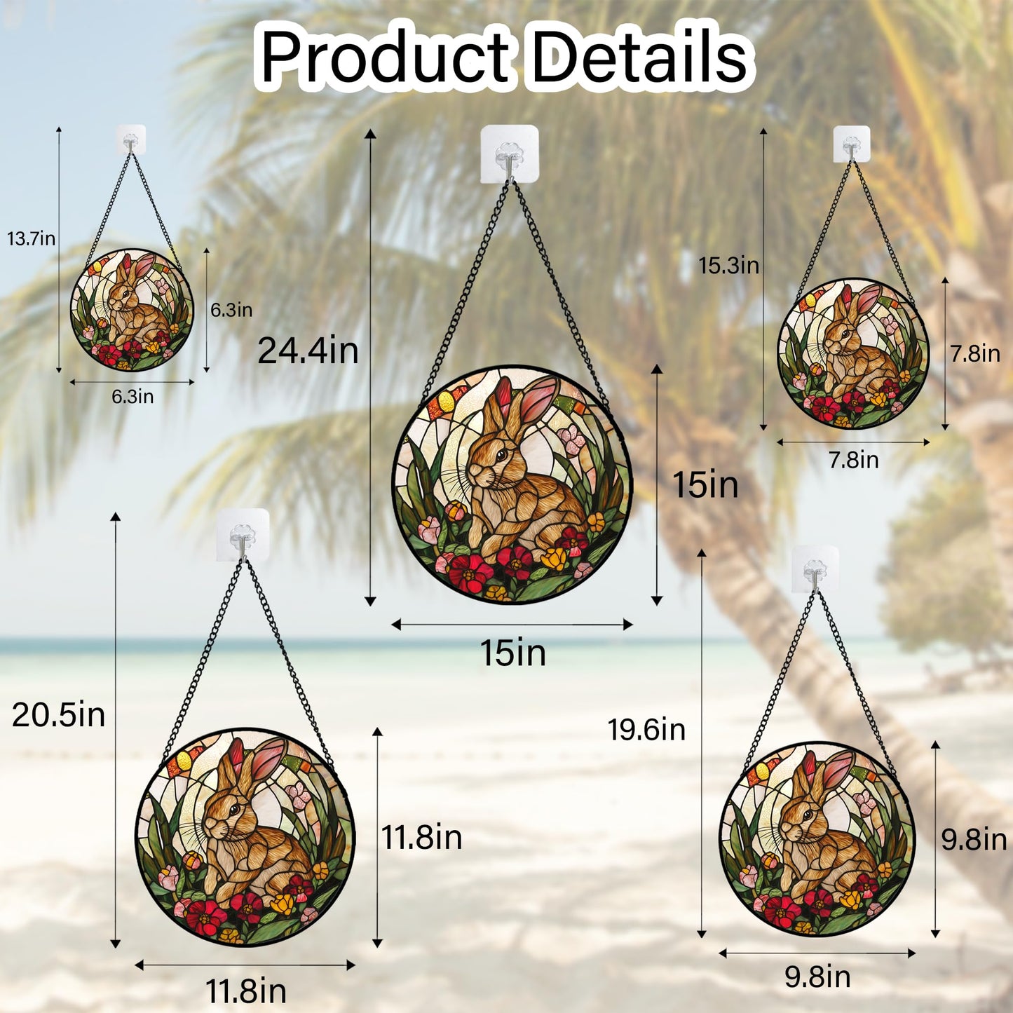 AMDERVEN Stained Glass Window Hanging, Cute Bunny Flowers Sun Catcher for Window Door Home Decor, Rabbit Suncatcher Christmas Mother's Day Birthday Gifts for Women Men Mom and Nana 6.3 in