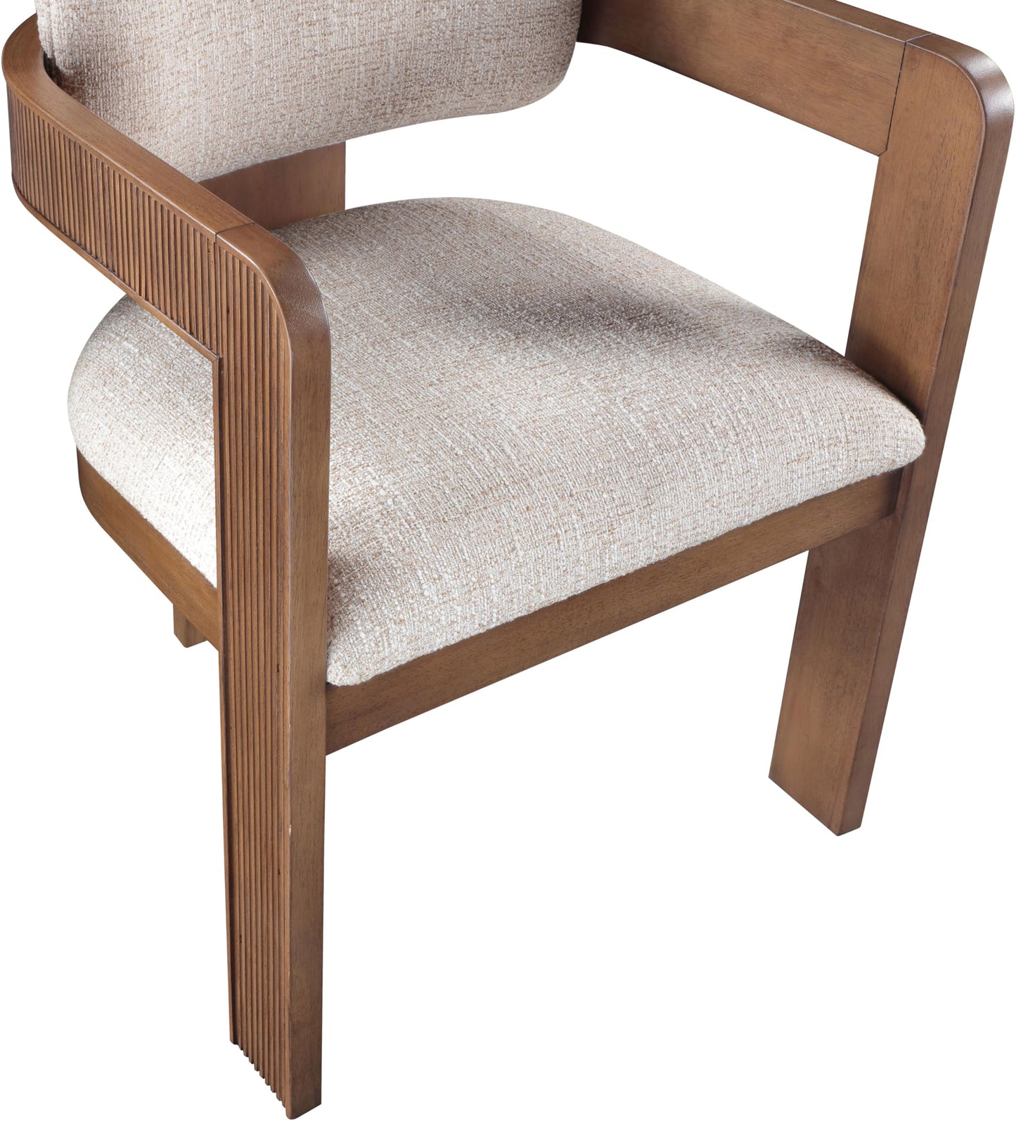Meridian Furniture 11093Beige-C Sacha Collection Art Deco Dining Chair, Rich Beige Linen Textured Fabric, Two Tone Weave, Solid Fluted Wood Brown Finish, 22.5" W x 22" D x 31" H, Beige, Set of 2