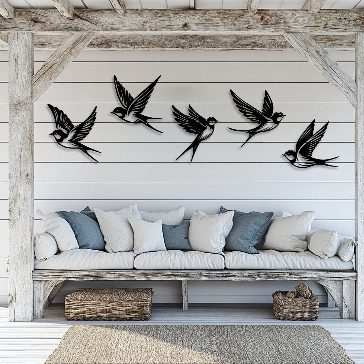 LIYOUYA 5 Pieces Metal Bird Wall Decor - Rustic Farmhouse Room Decor Simple Bird Flock Black Wall Art Home Decor for Living Room, Bedroom, Dining Room, Farmhouse (Black)