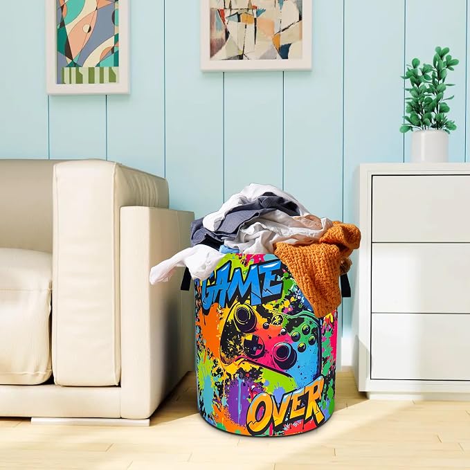 Game Joystick Laundry Basket Gamepad Oxford Cloth Laundry Hamper Funny With Handle Foldable Portable Clothes Storage Basket 18.9 X 16.5 In Storage Bag For Laundry Room/Bathroom/Bedroom/Dormitories