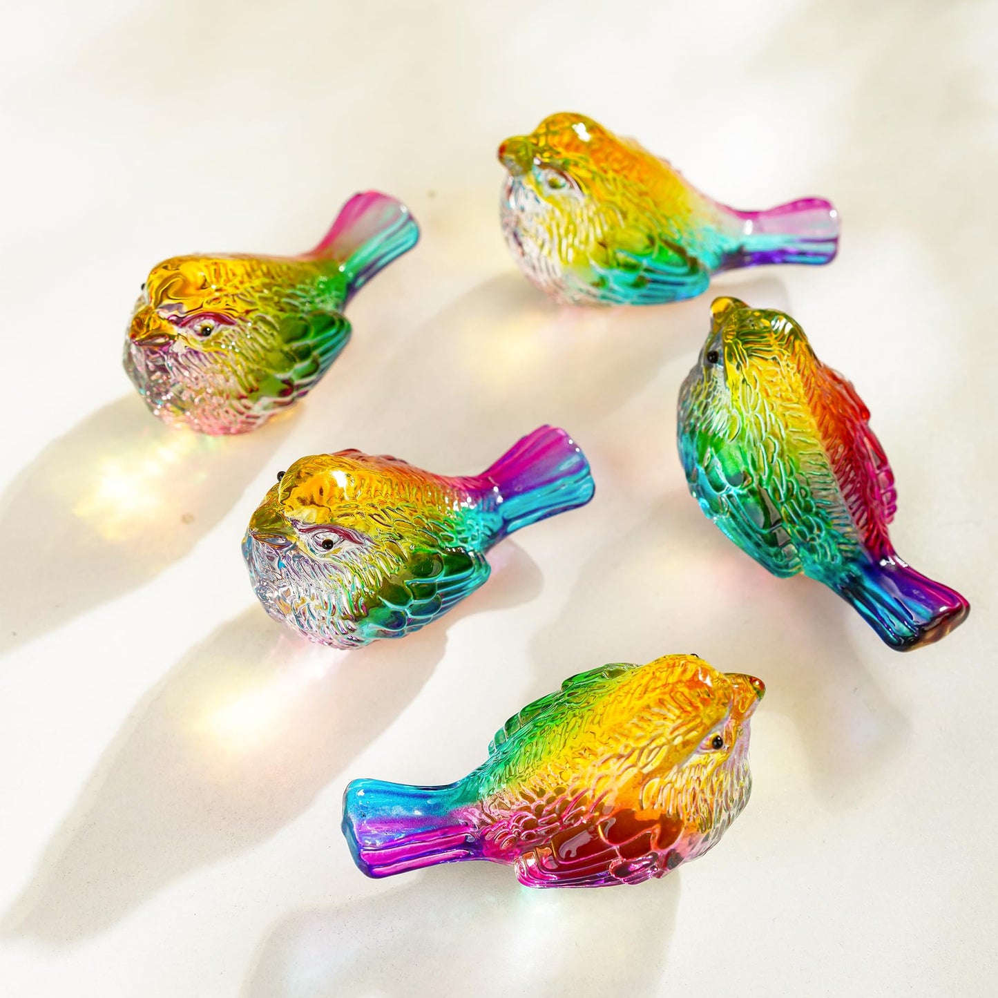 QFkris 3" Small Bird Statues Home Decor Accents Blown Glass Birds Decor for Tabletop, Office Desk, Living Room, Coffee Table, Shelf, Bookshelf (2 PCAK)