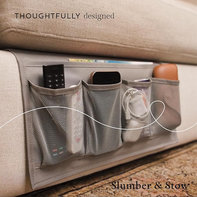 Houseify Slumber & Stow Hanging Bedside Caddy - 5 Pocket Bed Caddy Organizer for Tablets, Magazines, Phone, Glasses, Remotes & More - Ideal Storage For Dorm, Bedroom & Living Areas - 10"x17.3"
