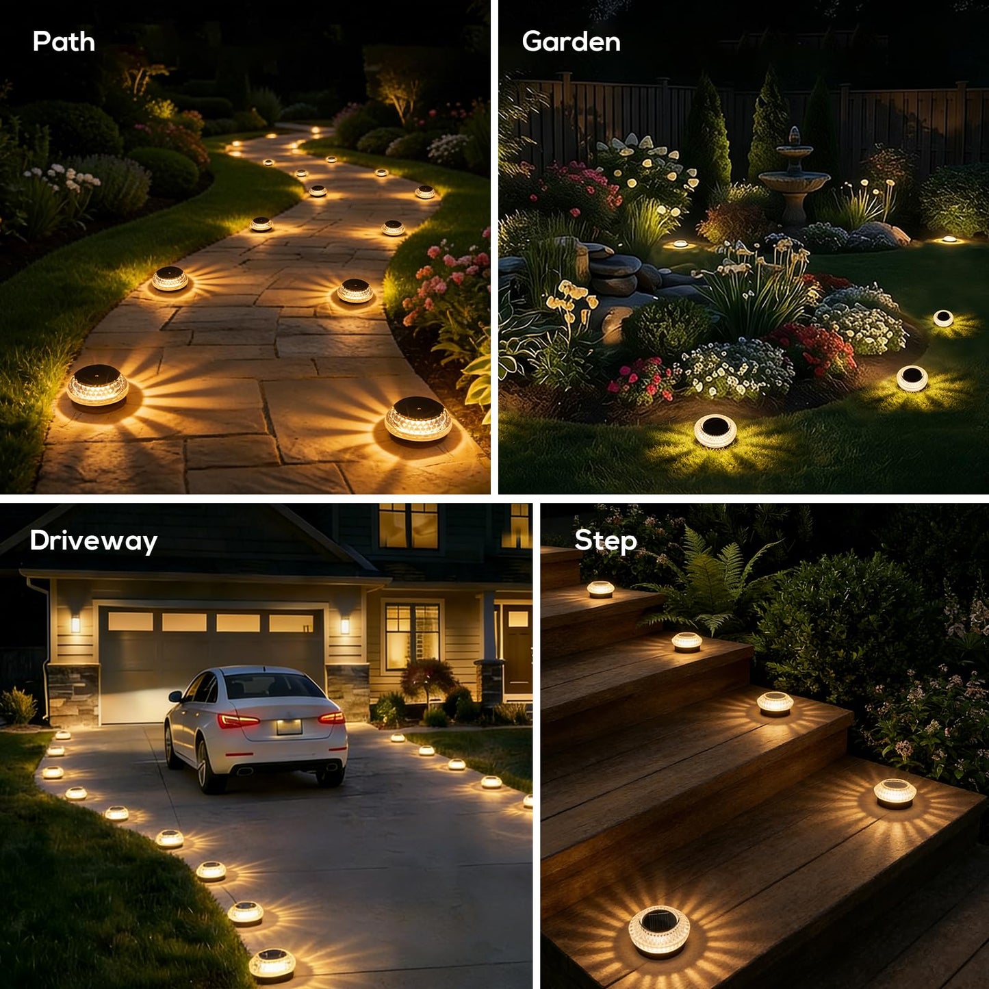 Solar Deck Lights Outdoor - IP67 Waterproof Solar Driveway Dock Lights, 12PK Solar Pthway Lights, Outdoor Warning Step Lights for Driveway Sidewalk Garden Pathway Yard Stair Backyard Decor(Warm White)
