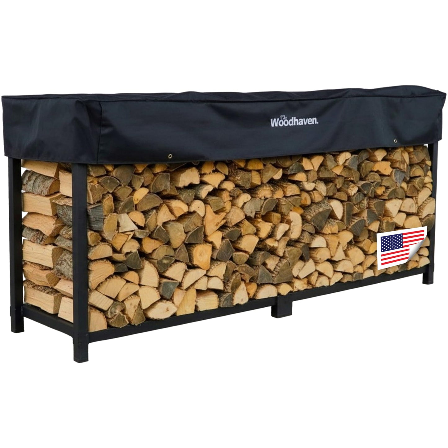 Woodhaven 8-Foot Firewood Rack – American Brand – 1/2 Cord Raised Lumber Storage Rack – Keeps Wood Dry & Ready – Heavy-Duty Steel, Lifetime Structural Warranty (With Cover)