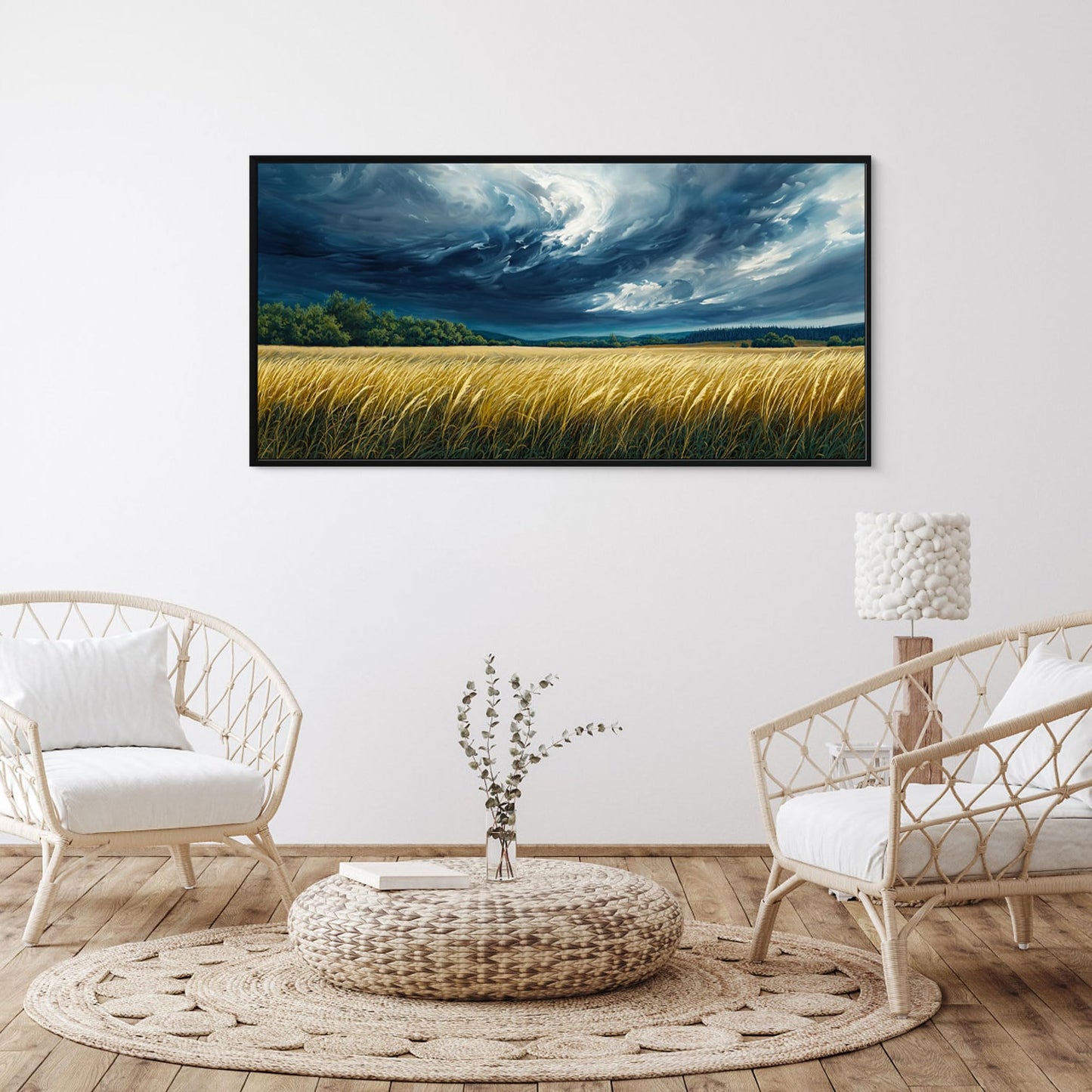 yiijeah Blue Abstract Canvas Wall Art - Rustic Wall Decor Living Room Bedroom Office Paintings Picture Framed Artwork for Walls Forest Landscape Sky Black Cloud Home Decoration