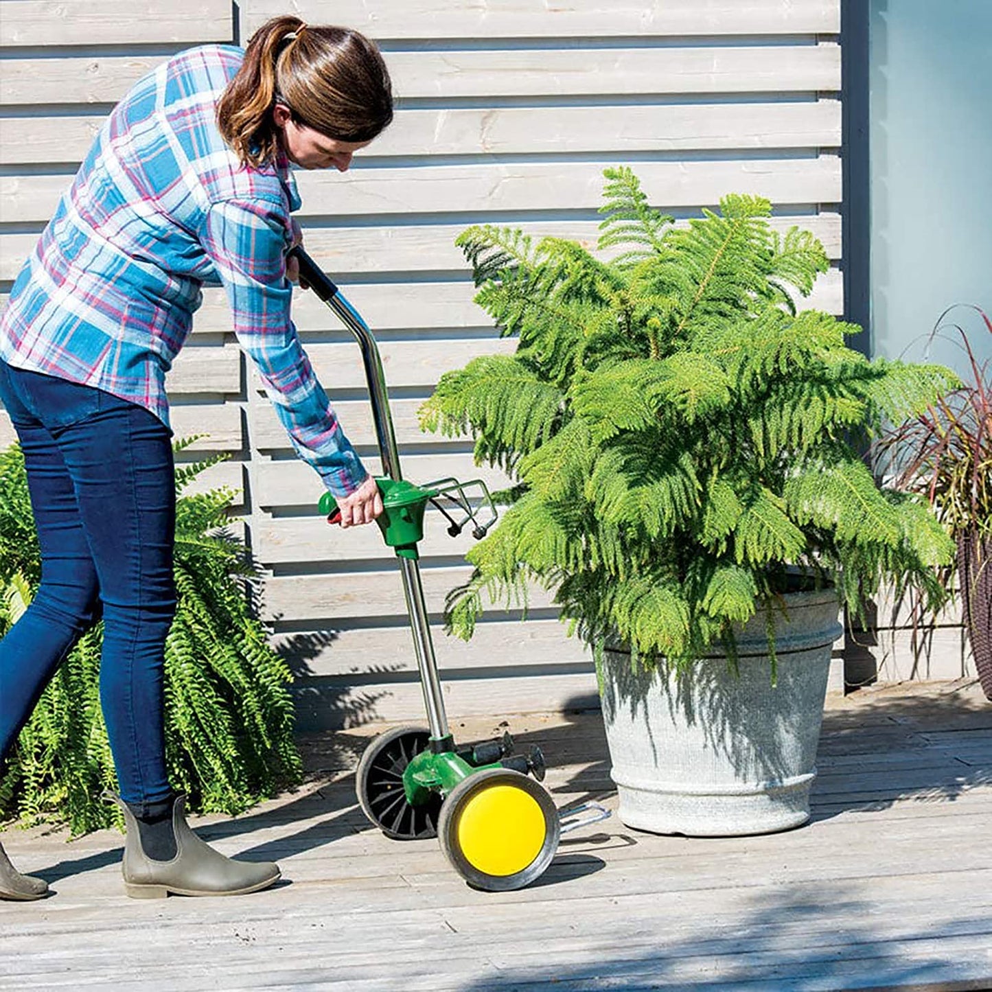 EJWOX Heavy Duty Plant Dolly Caddy - Pot Mover for Garden w/ 165 lb Capacity, Flat-Free Wheels & Suction Cups | Adjustable Handle, Floor Protection