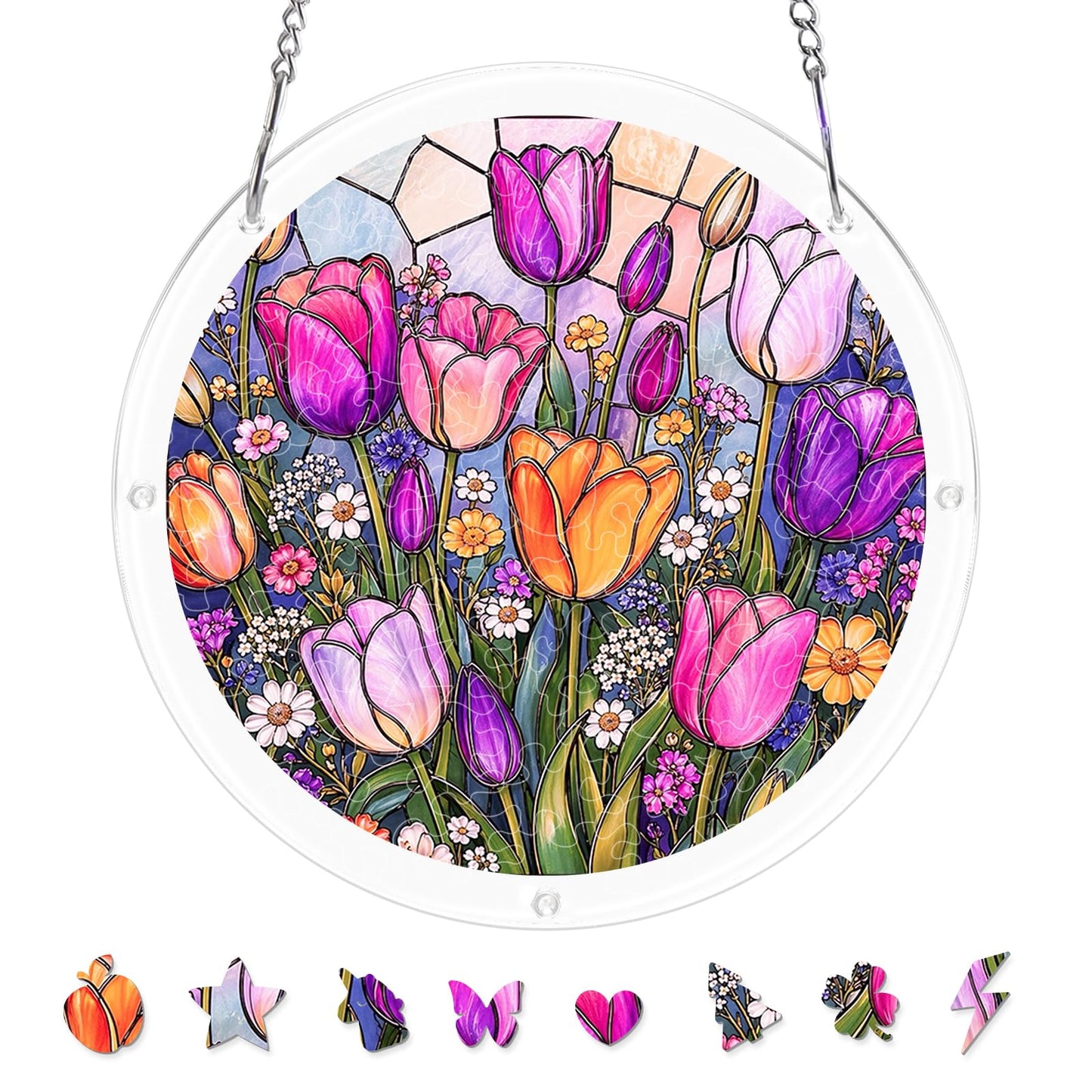AOSERI Acrylic Puzzle Suncatcher Window Hanging, Tulip Garden Sun Catchers DIY Crafts Puzzle for Adults Home Garden Decor Gifts for Women, Men, Wife, Mom-8.9 in