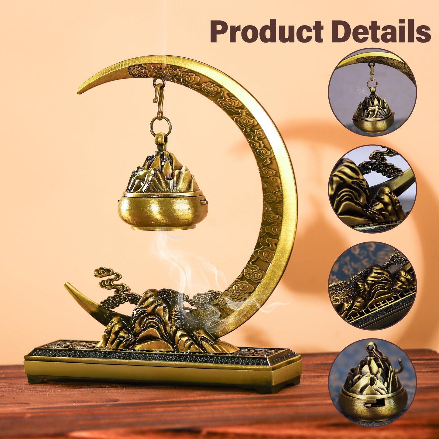 SERdeerCH Moon Lotus Furnace Hollow Hanging Ball Incense Burner,Alloy Frame,Equipped with 1 Tube of Cloud Incense,Used for Home Office Decoration