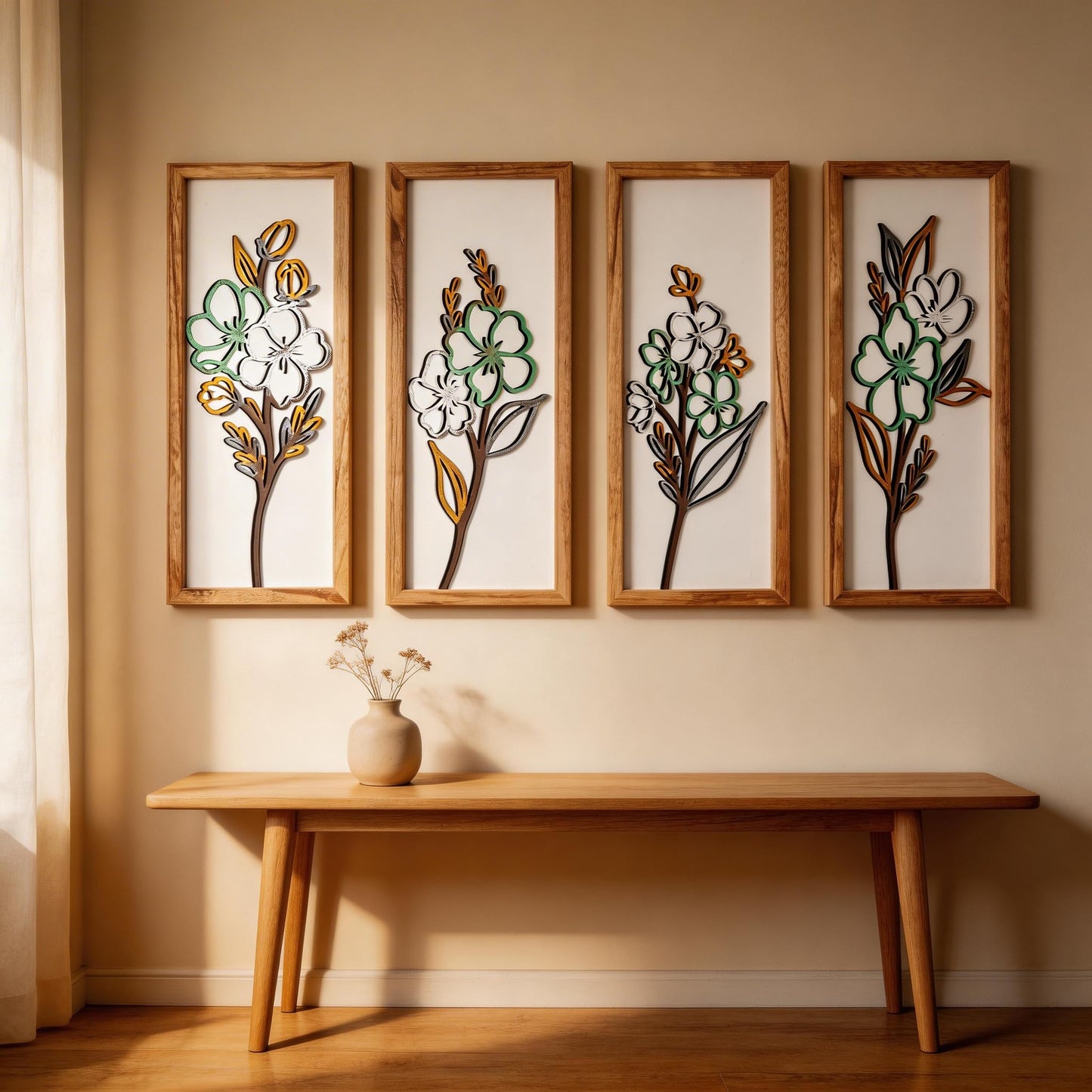 3D Wooden Framed Floral Wall Art 16 inch Ready-to-Hang Set Stylish Painting for Bathroom Living Room Kitchen Boho Botanical Farmhouse Decorations Gift Idea