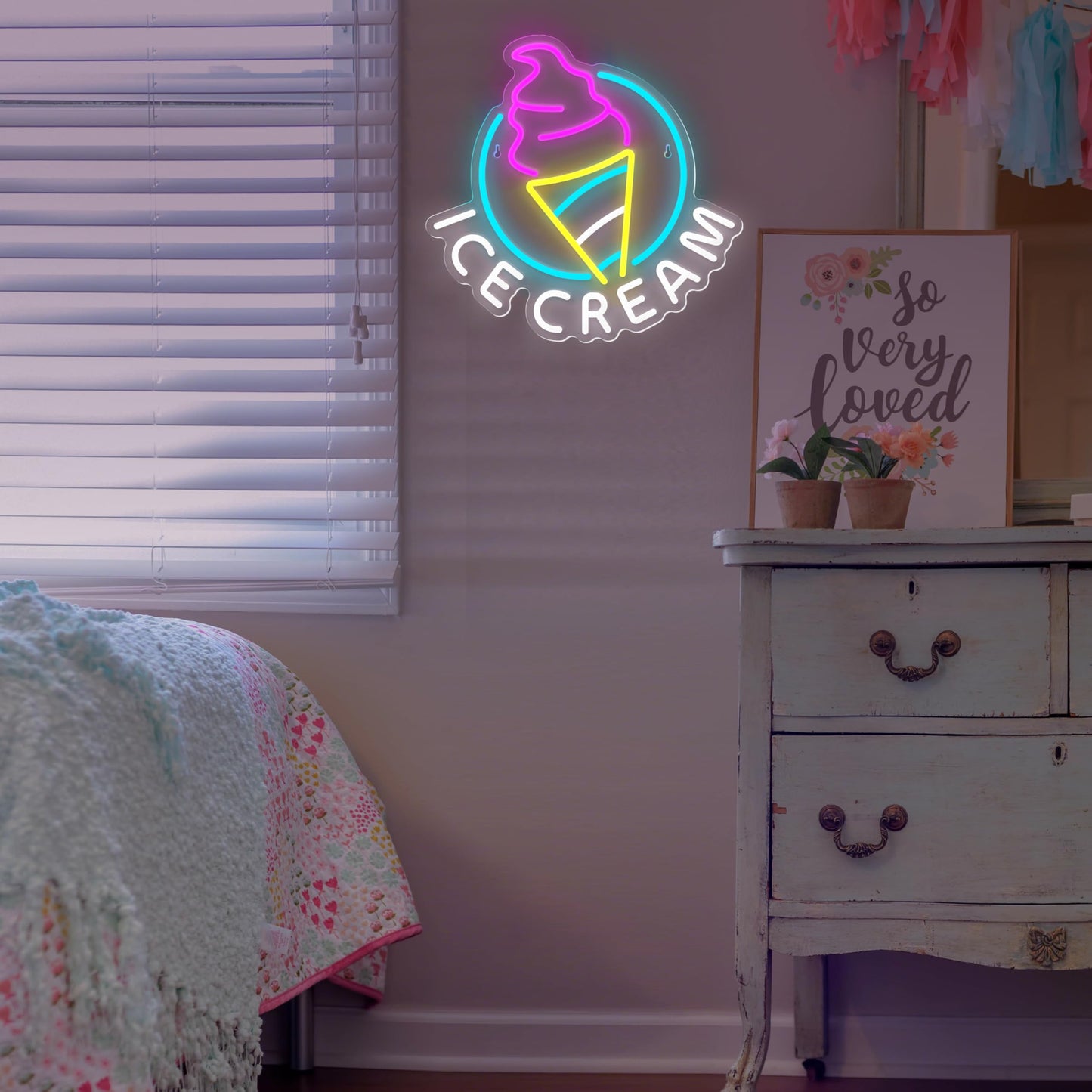 Ice Cream Neon Sign for Wall Decor Dimmable Led Neon Sign for Ice cream Shop Birthday Christmas Party Bedroom Bar Drink Shop Wall Decoration USB Powered