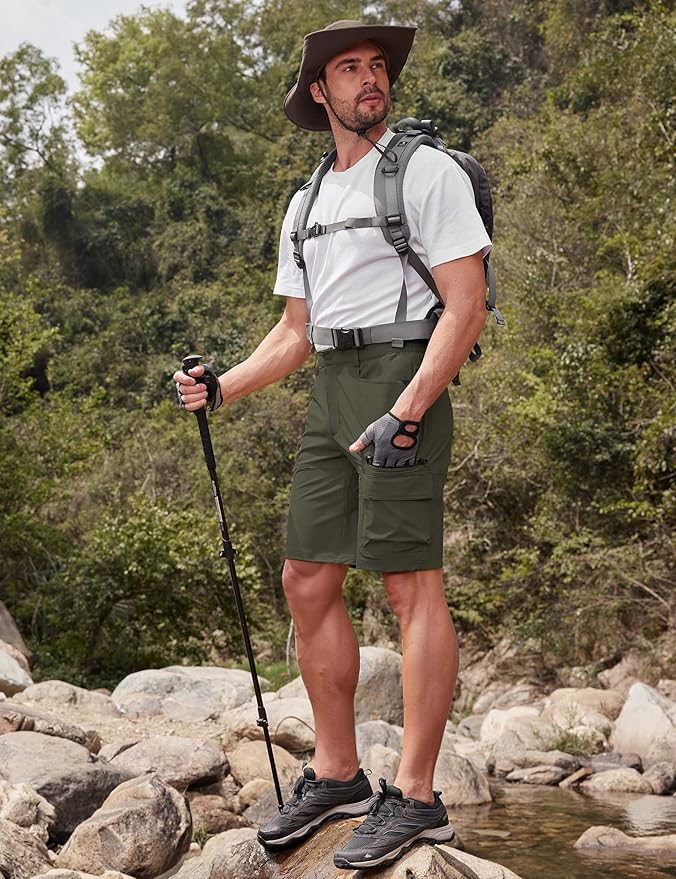 CRYSULLY Men's Hiking Cargo Shorts Outdoor Summer Lightweight Quick Dry Work Casual Shorts with 5 Zipper Pockets