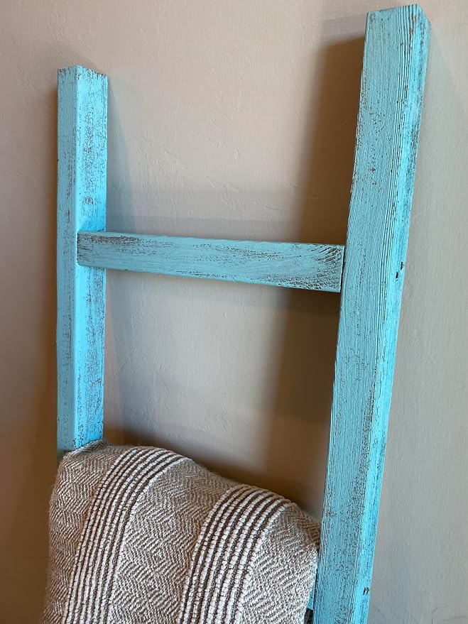 BARNWOODUSA Rustic Farmhouse Decorative Ladder - Our 6 ft Ladder can be Mounted Horizontally or Vertically and is Crafted from Upcycled Wood No Assembly Required Robins Egg Blue