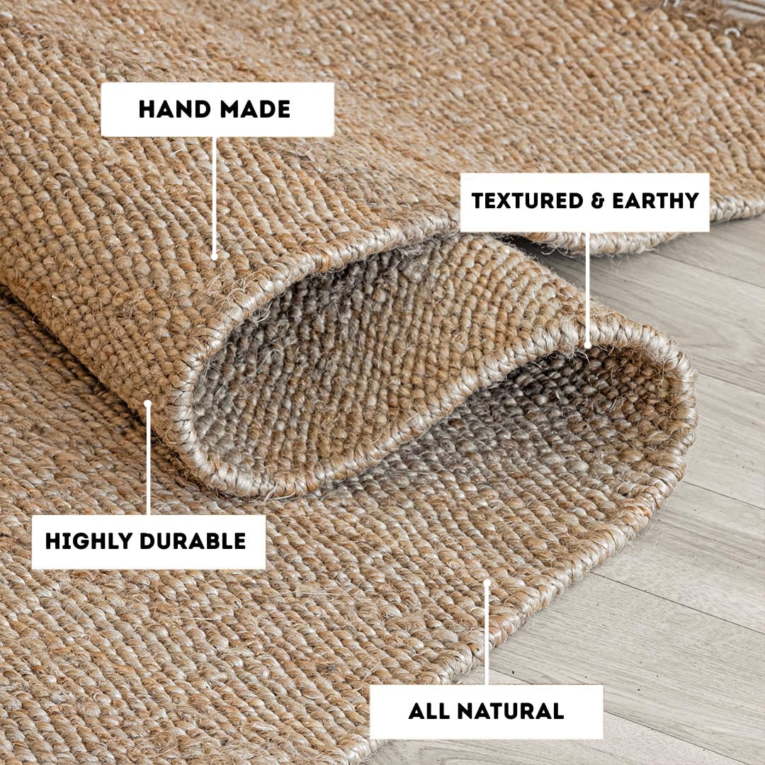 HOMEMONDE Chunky Braided Jute Area Rug 8x10 ft Rectangle Boho Home Décor Indoor Rug - Natural Handcrafted Farmhouse Style Rug for Bedroom, Living Room, Dining Room Kitchen, and Hallway