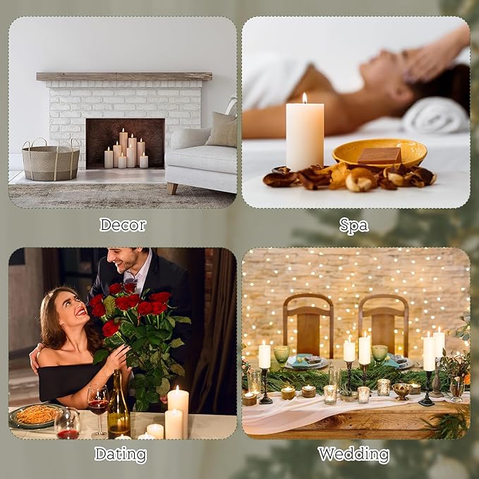 Shihanee 12 Pcs Pillar Candles 3 in x 3,4,5,6,8,10 Dripless Unscented Smokeless Candle Long Burning Decorative Rustic Candles with Cotton Wick for Wedding Home Fireplace (White)