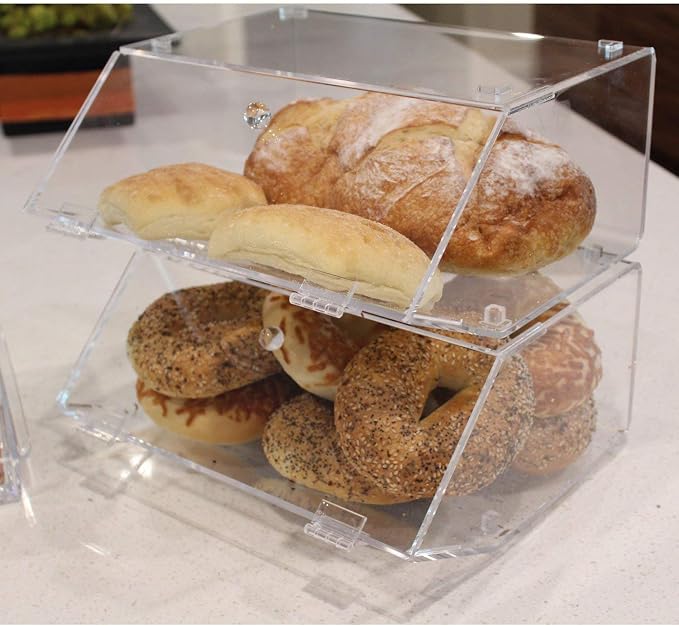 Ikee Design Acrylic Stackable Bakery Case Kitchen Pastry Container Display, Organizer Storage Holder Stand for Bagels, Bread and Muffins with A Hinged, Slanted Door, 11.75" W x 10.25" D x 5.5" H